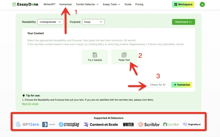 Step to Use Essaydone Humanizer