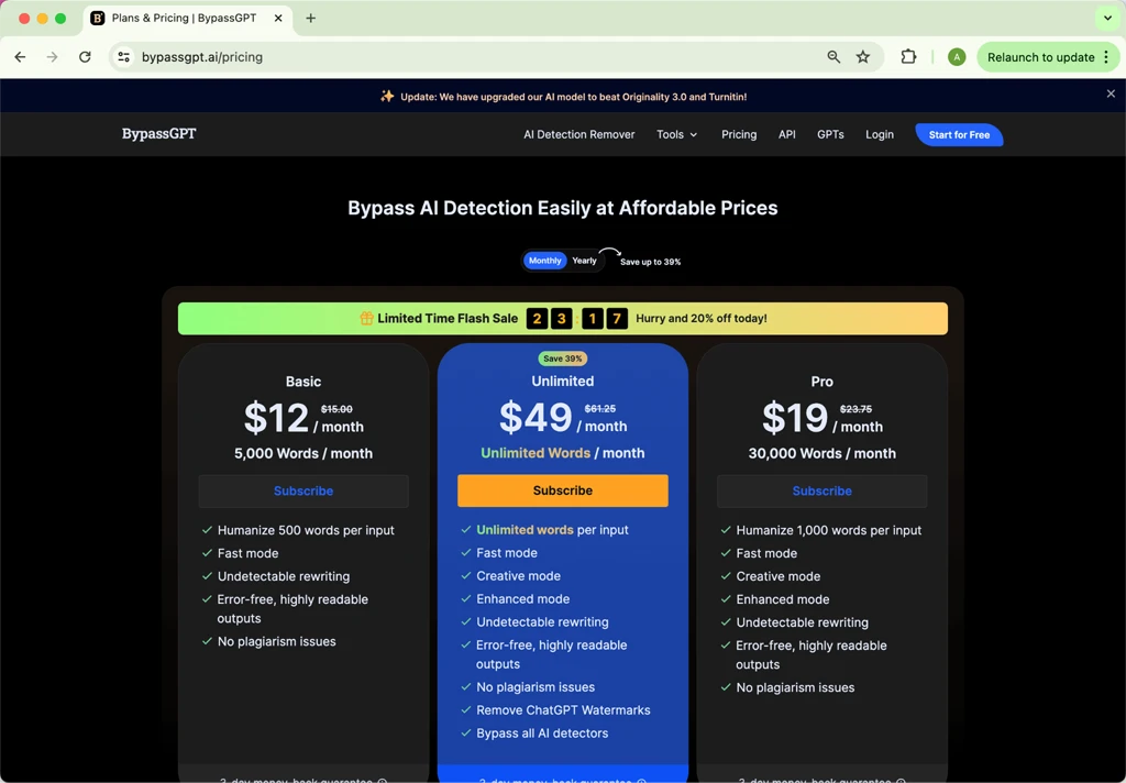 BypassGPT Pricing