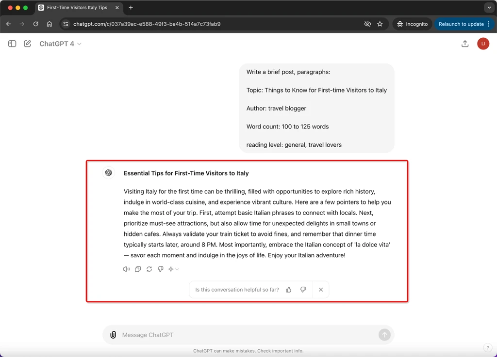 Chatgpt-4 Things to Know for First-time Visitors to Italy