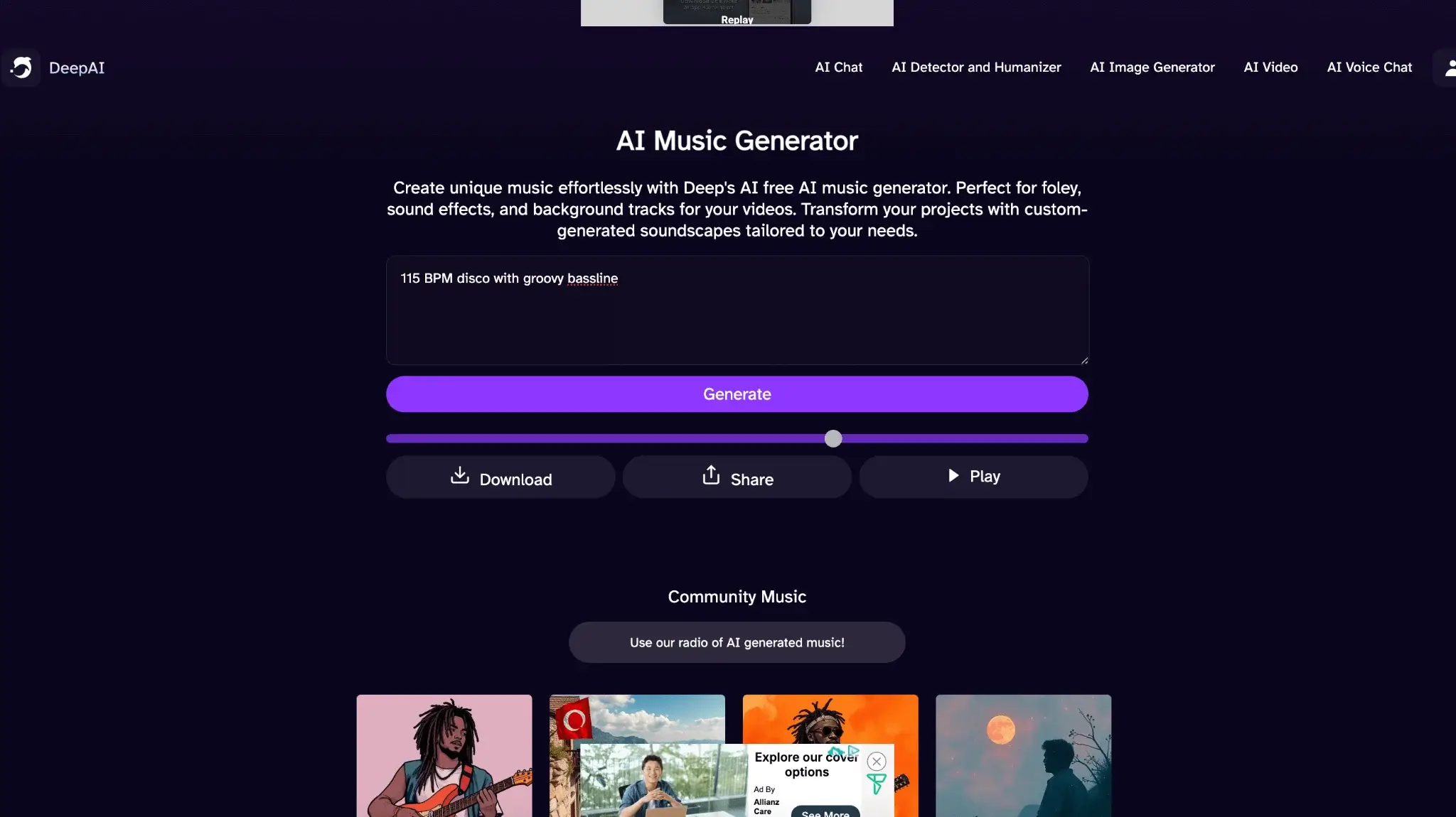 DeepAI AI Music Generator 115 BPM Disco With Groovy Bassline