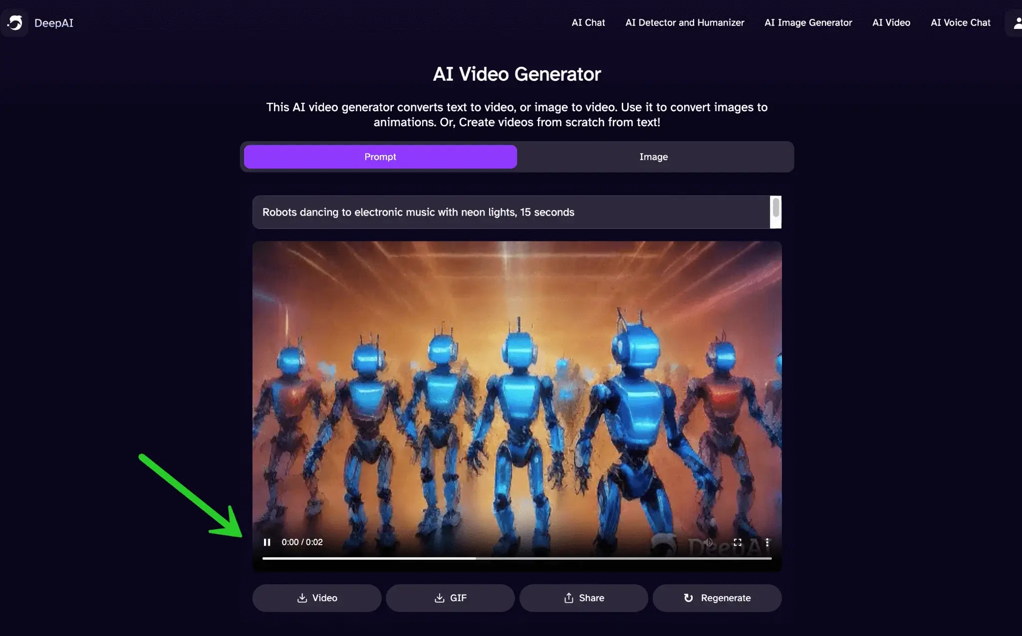 DeepAI AI Video Generator A Robot Dancing to Electronic Music With Neon Lights