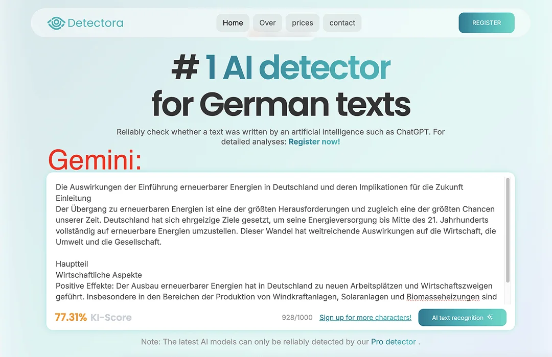 Detectora Test Gemini 2 German Essay 77.31 Percent AI