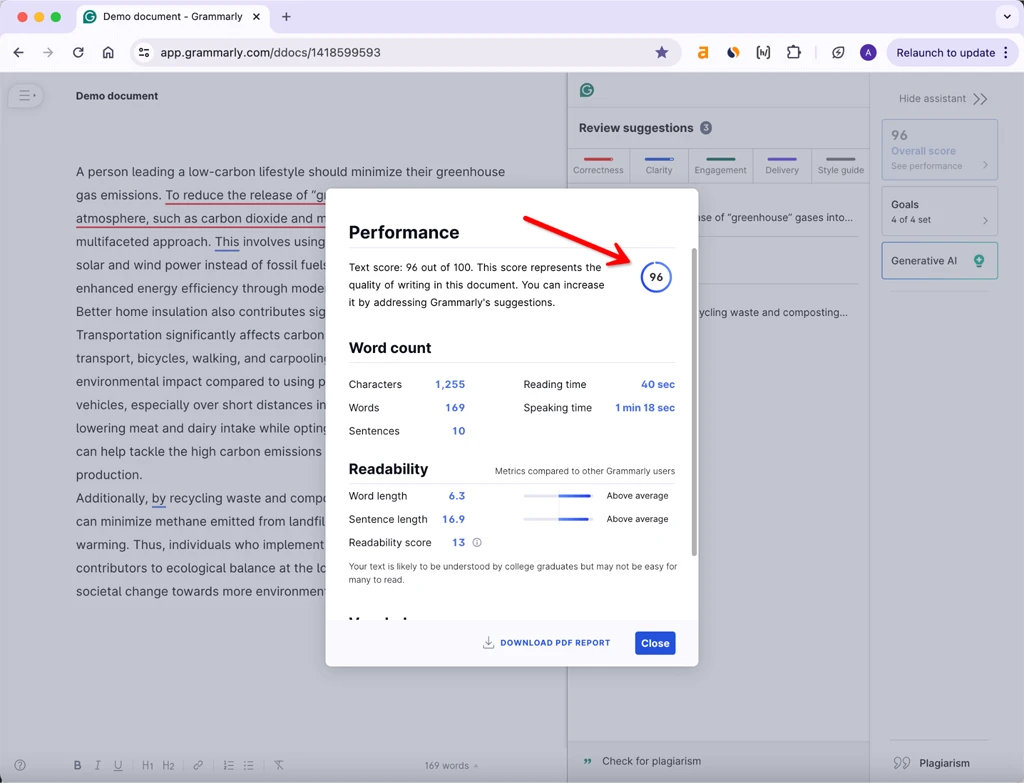 Grammarly Pro Scoring WriteHuman Humanized Text AmendedVersion 99