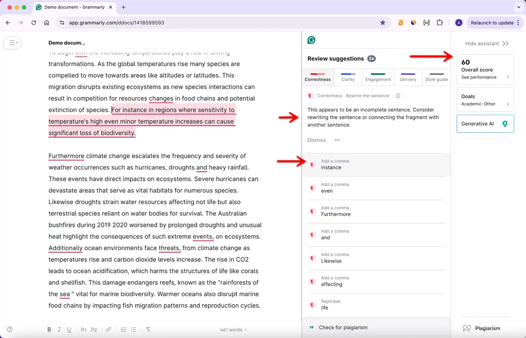 Undetectable.Ai Humanization Output Grammarly Overall Score 60