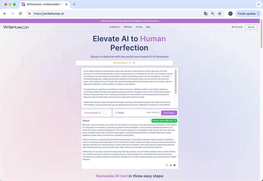 WriteHuman Self-Test Results on Humanized ChatGPT Output What Is Low-Carbon Life