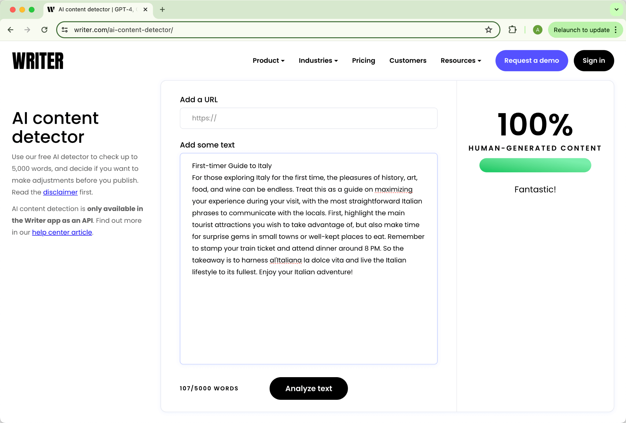 Pontuação do Writer no Texto Humanizado do HIX.AI Bypass Grammarly Versão Alterada 0 por cento IA