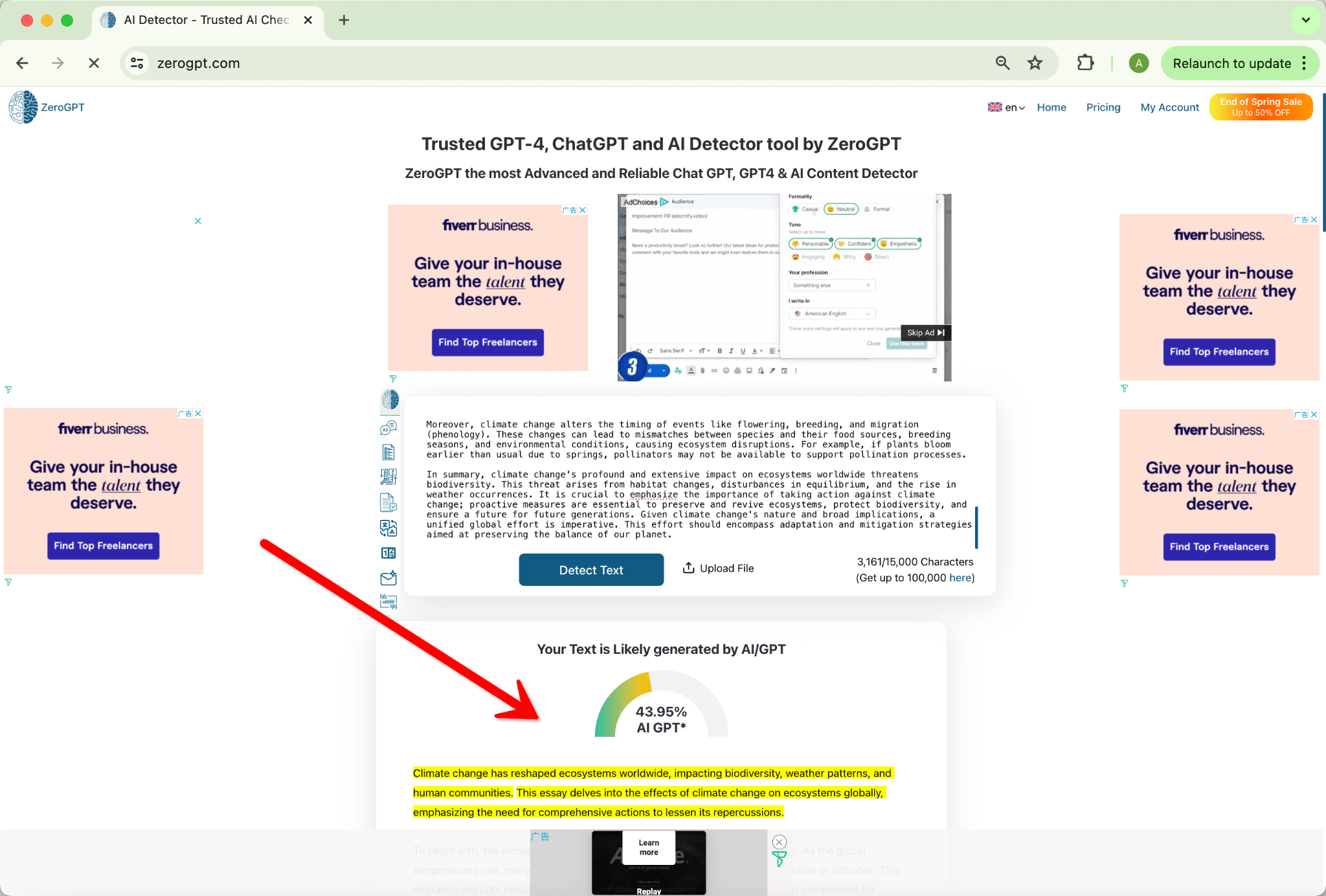 Versión enmendada de 43.95 IA según Grammarly para la salida humanizada de Undetectable.Ai por ZeroGPT