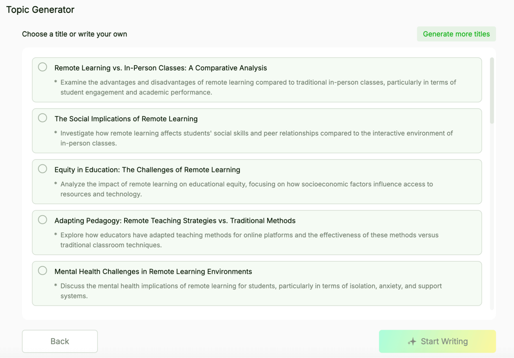 Essaydone Writergpt Topic Generator Results